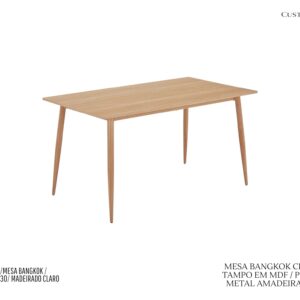 Mesa Bangkok - Madeira Clara - Pés de Metal Amadeirado / Tampo MDF