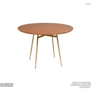 Mesa de Jantar Ester - Madeira / Estrutura de Metal Dourada