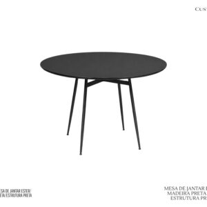 Mesa de Jantar Ester - Madeira Preta / Estrutura de Metal Preta