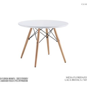 Mesa Florida Branca - Estilo Eiffel / Tampo em MDF Laca Branca e Pés em Madeira