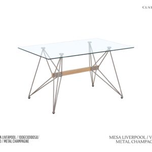 Mesa Liverpool - ( Jantar ou Office ) Tampo de Vidro e Estrutura Metálica Champagne