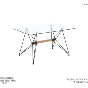 Mesa Liverpool - ( Jantar ou Office ) Tampo de Vidro e Estrutura Metálica Preta