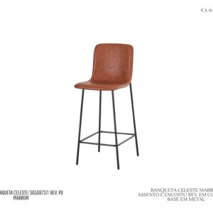 Banqueta Celeste - Rev. em Couro PU Marrom / Estrutura em Metal