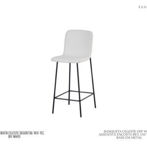 Banqueta Celeste - Rev. em Tecido Off White / Estrutura em Metal