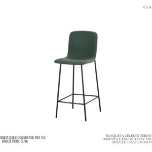 Banqueta Celeste - Rev. em Tecido Bouclé Verde Oliva / Estrutura em Metal