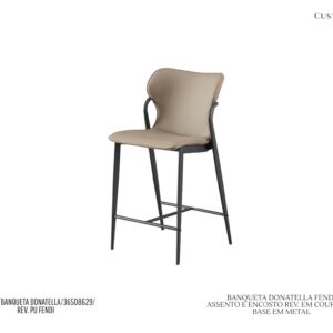 Banqueta Donatella - Rev. Couro PU Fendi / Base em Metal / Duas Opções de Altura