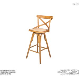 Banqueta Katrina - Estrutura em Madeira / Assento em Rattan / Giratória