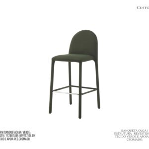 Banqueta Olga - Estofada em Tec. Verde / Estrura de Metal com Apoio de Pés Cromado