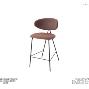 Banqueta Pilar - Estofada em Tecido Marrom / Base em Metal