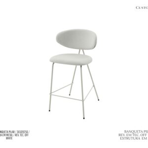 Banqueta Pilar - Estofada em Tecido Off White / Base em Metal
