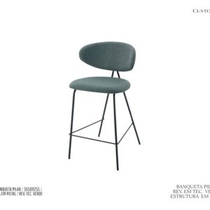 Banqueta Pilar - Estofada em Tecido Verde / Base em Metal