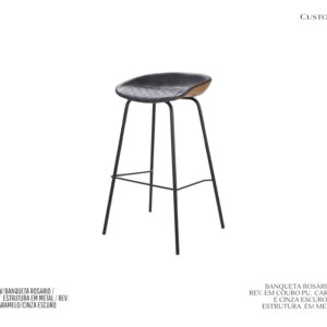 Banqueta Rosário - Estofada em (PU) Caramelo e Cinza Escuro / Base em Metal