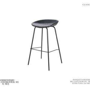 Banqueta Rosário - Estofada em poliuretano (PU) Preto / Base em Metal