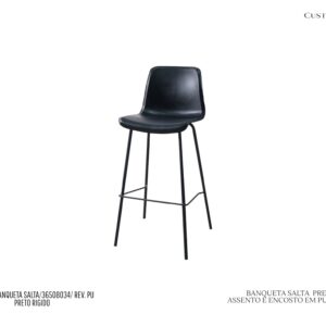 Banqueta Salta - Estofada em Hard PU Cor Preta  / Base em Metal