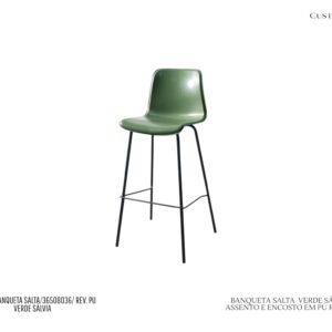 Banqueta Salta - Estofada em Hard PU Cor Verde  / Base em Metal