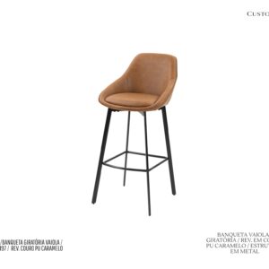 Banqueta Vaiola - Giratória / Rev. PU Caramelo / Base em Metal