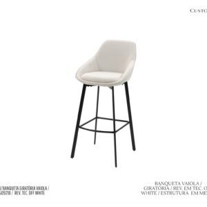 Banqueta Vaiola - Giratória / Rev. Tecido Off White / Base em Metal