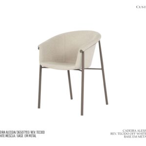 Cadeira Alessia - Rev. em Tecido Cor Off White / Base de Metal Cor Preta