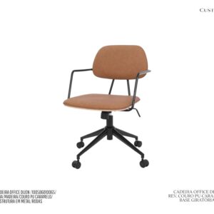 Cadeira Office Dijon Caramelo - Madeira Multilaminada / Rev. Couro PU / Base Regulável com Rodízios