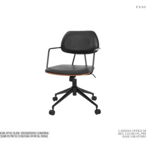 Cadeira Office Dijon Preta- Madeira Multilaminada / Rev. Couro PU / Base Regulável com Rodízios
