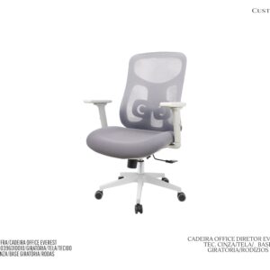 Cadeira Everest Diretor Cinza/Gelo - Polipropileno / Tecido / Tela / Regulável / Giratória
