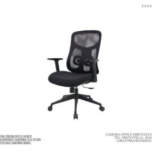Cadeira Everest Diretor Preta - Polipropileno / Tecido / Tela / Regulável / Giratória