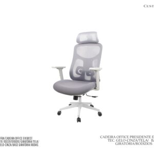 Cadeira Everest Presidente Cinza/Gelo - Polipropileno / Tecido / Tela / Regulável / Giratória