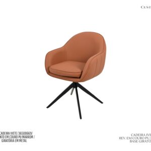 Cadeira Ivete - Rev. em Couro PU Marrom / Base Giratória