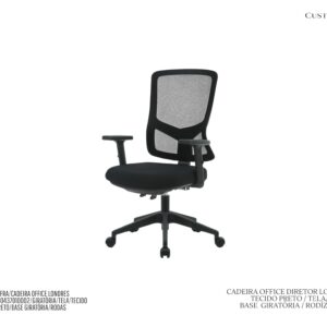 Cadeira Londres Diretor Preta - Polipropileno / Tecido / Tela / Regulável / Giratória