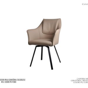 Cadeira Mila - Rev. Couro PU Fendi / Base Giratória em Metal (cor preto)