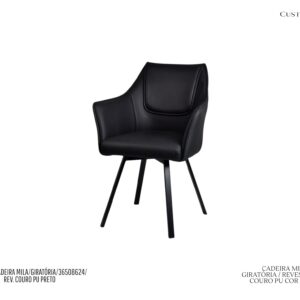 Cadeira Mila - Rev. Couro PU Preto / Base Giratória em Metal (cor preto)