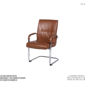 Cadeira Office Austin - Rev. Couro PU Caramelo / Base de Metal Cromado
