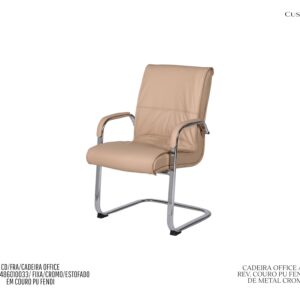 Cadeira Office Austin - Rev. Couro PU Fendi / Base de Metal Cromado