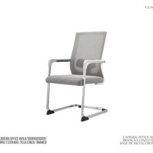 Cadeira Office Avila Cinza - Polipropileno / Tecido / Tela / Base Fixa Cromada