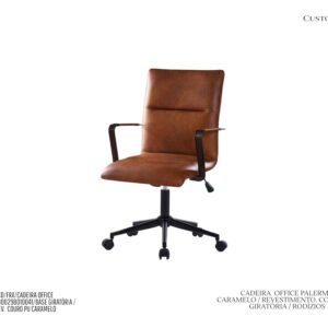 Cadeira Office Palermo / Rev. Couro Ecológico Caramelo / Sist. Relax / Ajuste de Altura