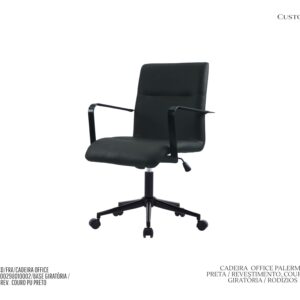 Cadeira Office Palermo / Rev. Couro Ecológico Preto / Sist. Relax / Ajuste de Altura