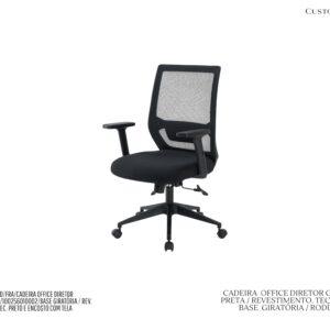Cadeira Genebra Diretor Preta - Polipropileno / Tecido / Tela - Regulável / Giratória