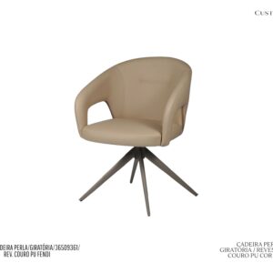 Cadeira Perla - Rev. Couro PU Fendi / Base Giratória em Metal (cor preto)