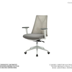 Cadeira San Francisco Diretor Cinza - Polipropileno / Tecido / Tela Mesh Soft / Regulável / Giratória