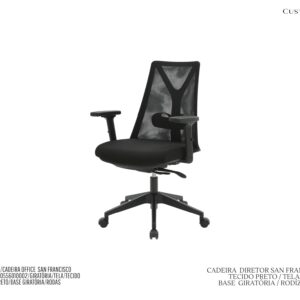 Cadeira San Francisco Diretor Preta - Polipropileno / Tecido / Tela Mesh Soft / Regulável / Giratória