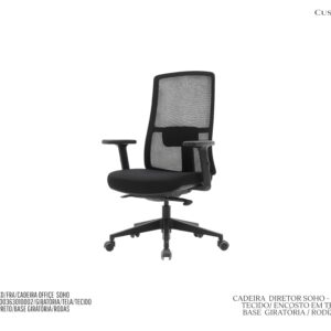 Cadeira Soho Diretor Preta - Polipropileno / Rev. Tecido / Tela / Regulável / Giratória