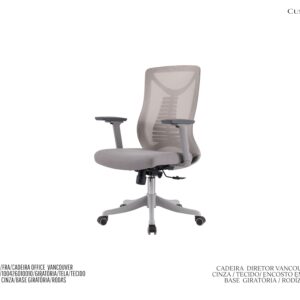 Cadeira Vancouver Diretor Cinza - Polipropileno / Tecido / Tela / Regulável / Giratória