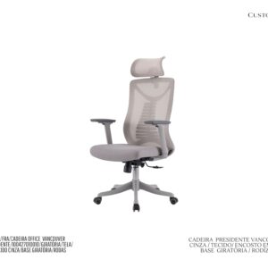 Cadeira Vancouver Presidente Cinza - Polipropileno / Tecido / Tela / Regulável / Giratória