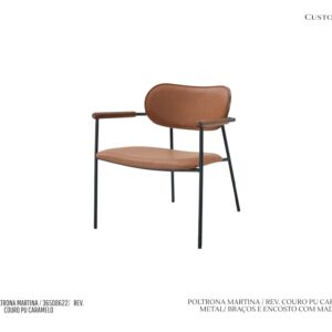 Poltrona Martina - Rev. PU Caramelo / Estrutura em Metal com Detalhes em Madeira