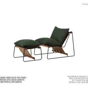 Poltrona Frame - Rev. em Tecido / Estr. em Metal com Det. em Couro PU e Madeira