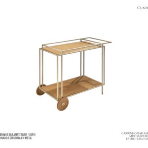 Carrinho Bar Amsterdam - Estrutura Metálica / Tampos de MDF Revestido com Lamina Natural ou Laca / Rodas em Madeira Maciça