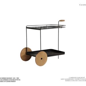 Carrinho Bar Renê - Estrutura em Metal / MDF Laqueado ou Revestido com Lâmina Natural de Madeira