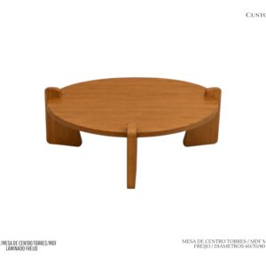 Mesa de Centro Torres - MDF Laminado Freijo/ Tamanhos -60/70/80 cm de Diâmetro