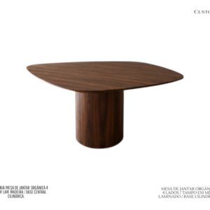 Mesa de Orgânica 4L - Tampo em MDF Madeirado e Base Central Acabamento Pau Ferro